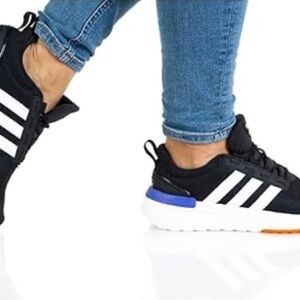 Adidas Black and White Shoes with Blue and Red Details